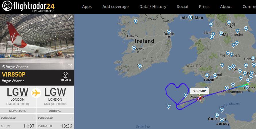 Giving me the vapours: Virgin Atlantic’s heart-shaped training flight