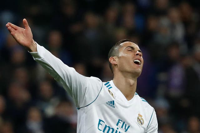 Real Madrid’s Cristiano Ronaldo reacts after a missed chance, December 6, 2017