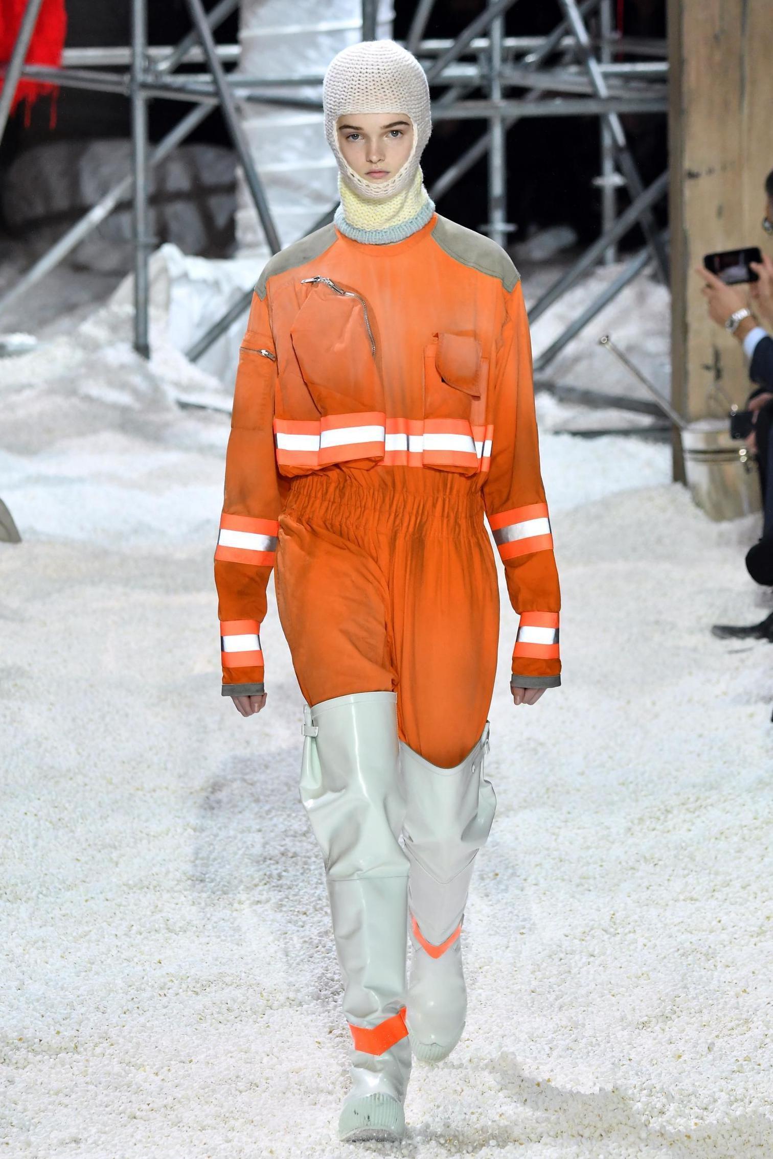 Simons's invigorating collection gave the trademark firefighter uniform a sartorial renaissance