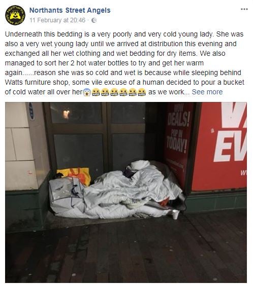 Northants Street Angels posted about the homeless woman's plight (Facebook )