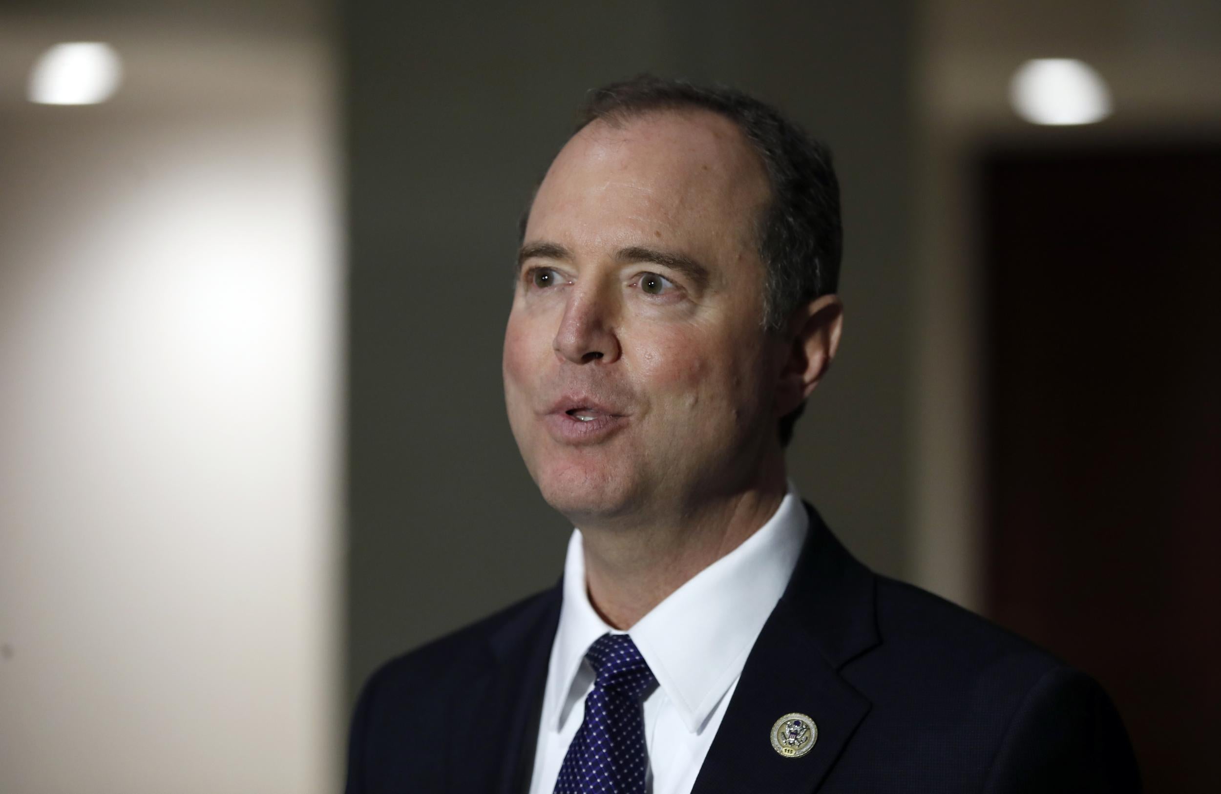Adam Schiff speaks during a media availability after a closed-door meeting of the House Intelligence Committee