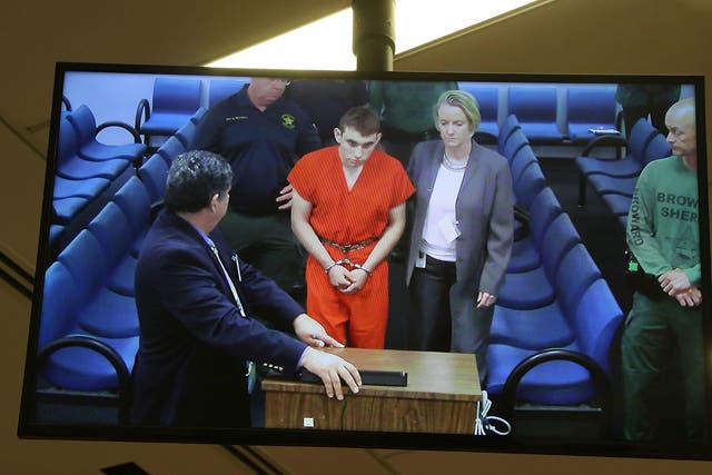Nikolas Cruz, suspect in the Parkland, Florida school shooting, is seen on a closed circuit television screen during a bond hearing on 15 February 2018.