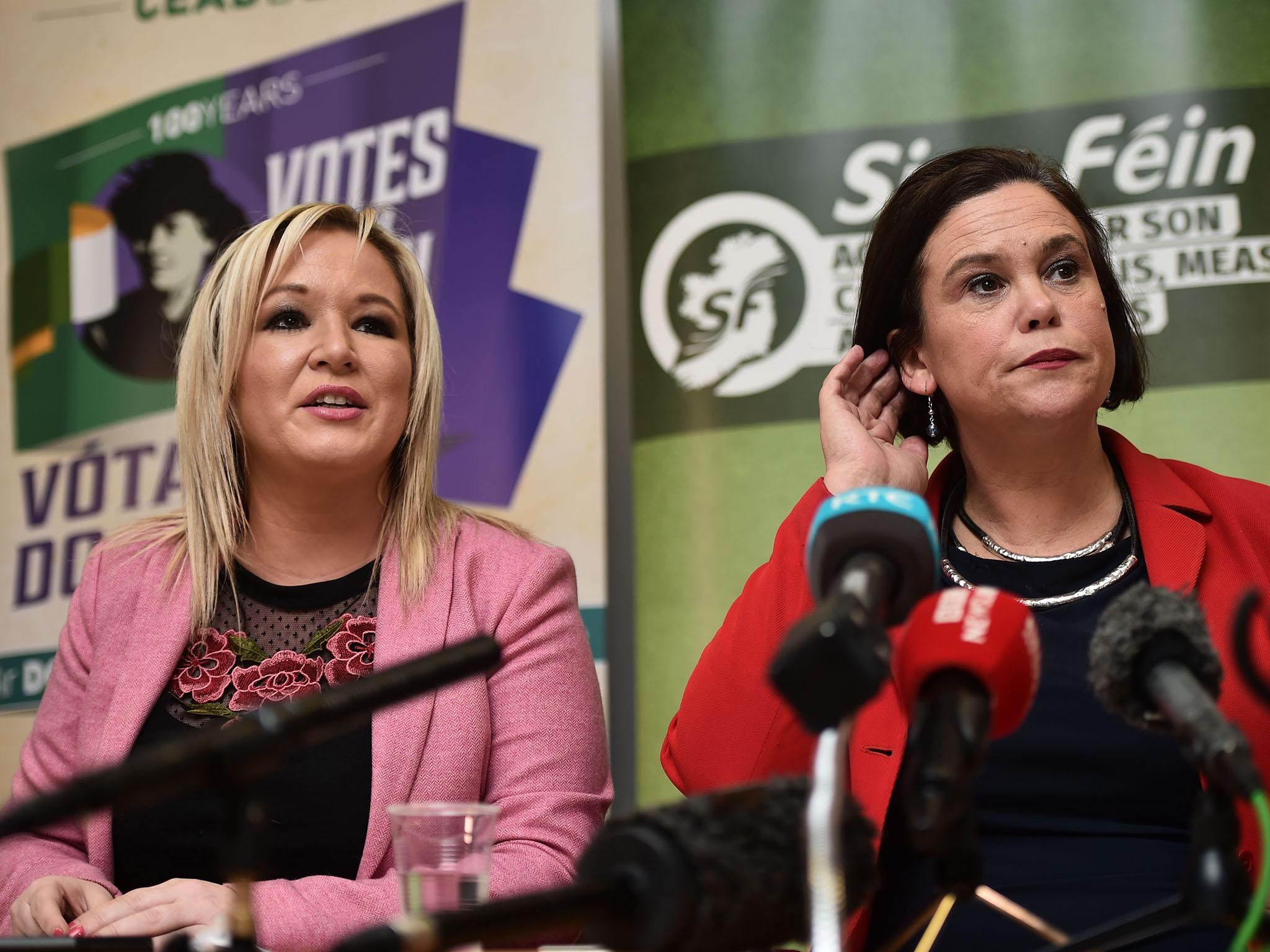 Sinn Fein leader Mary Lou McDonald, right, and her deputy, Michelle O’Neill, said the DUP was responsible for talks breaking down