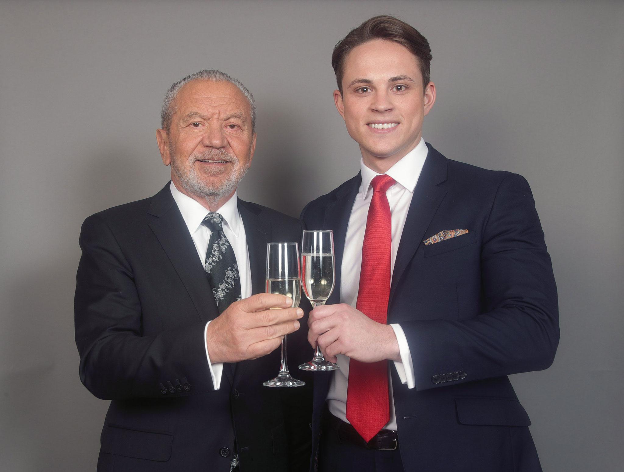 James White celebrates with Lord Sugar after winning The Apprentice last year