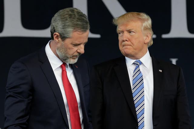 Donald Trump with Liberty University president Jerry Falwell Jr in 2017