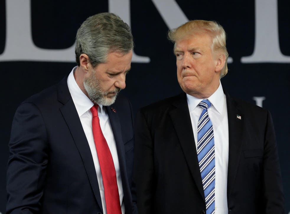 The US President with Liberty University president Jerry Falwell Jr in 2017