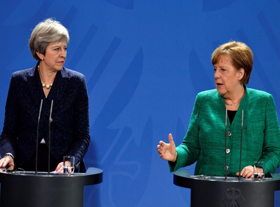 Theresa May and Angela Merkel at their press conference in Berlin