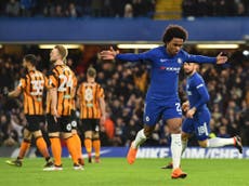 Willian shines as Chelsea thrash Hull to reach FA Cup quarter-finals