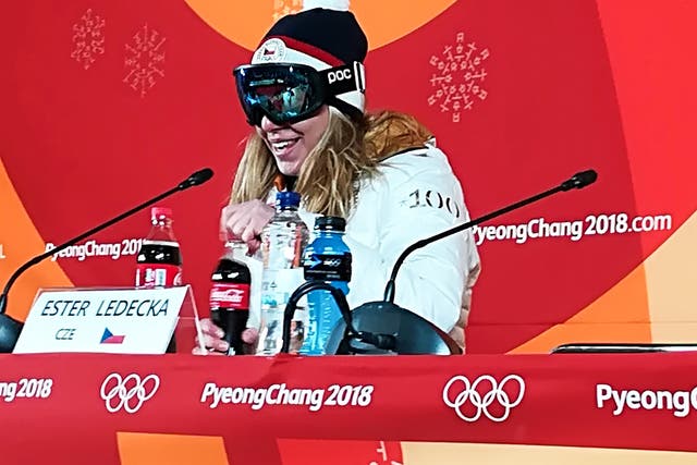 Ester Ledecka during her gold medal press conference