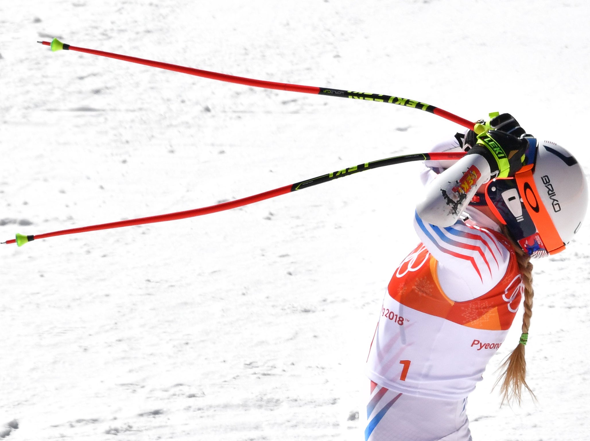 Vonn reacts after her disappointing run