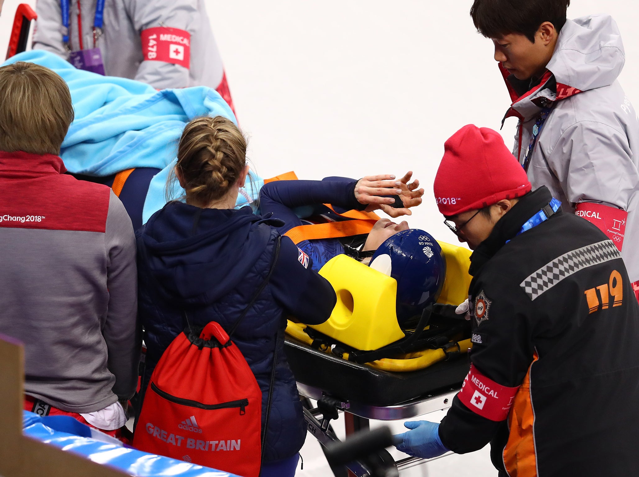 Elise Christie was stretchered out of the arena