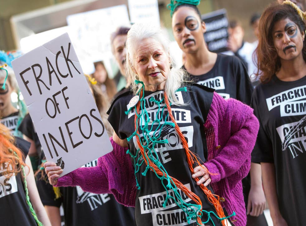 Vivienne Westwood Stages Anti Fracking Protest At London Fashion Week The Independent The Independent