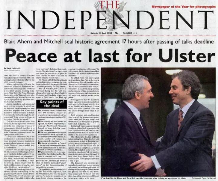 The Independent's front page after a deal was struck in 1998