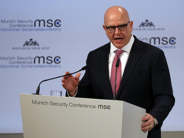 HR McMaster speaks during the Munich Security Conference