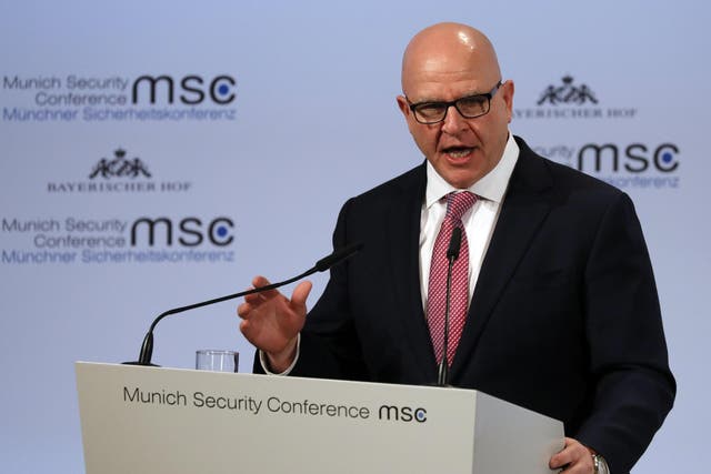 HR McMaster speaks during the Munich Security Conference