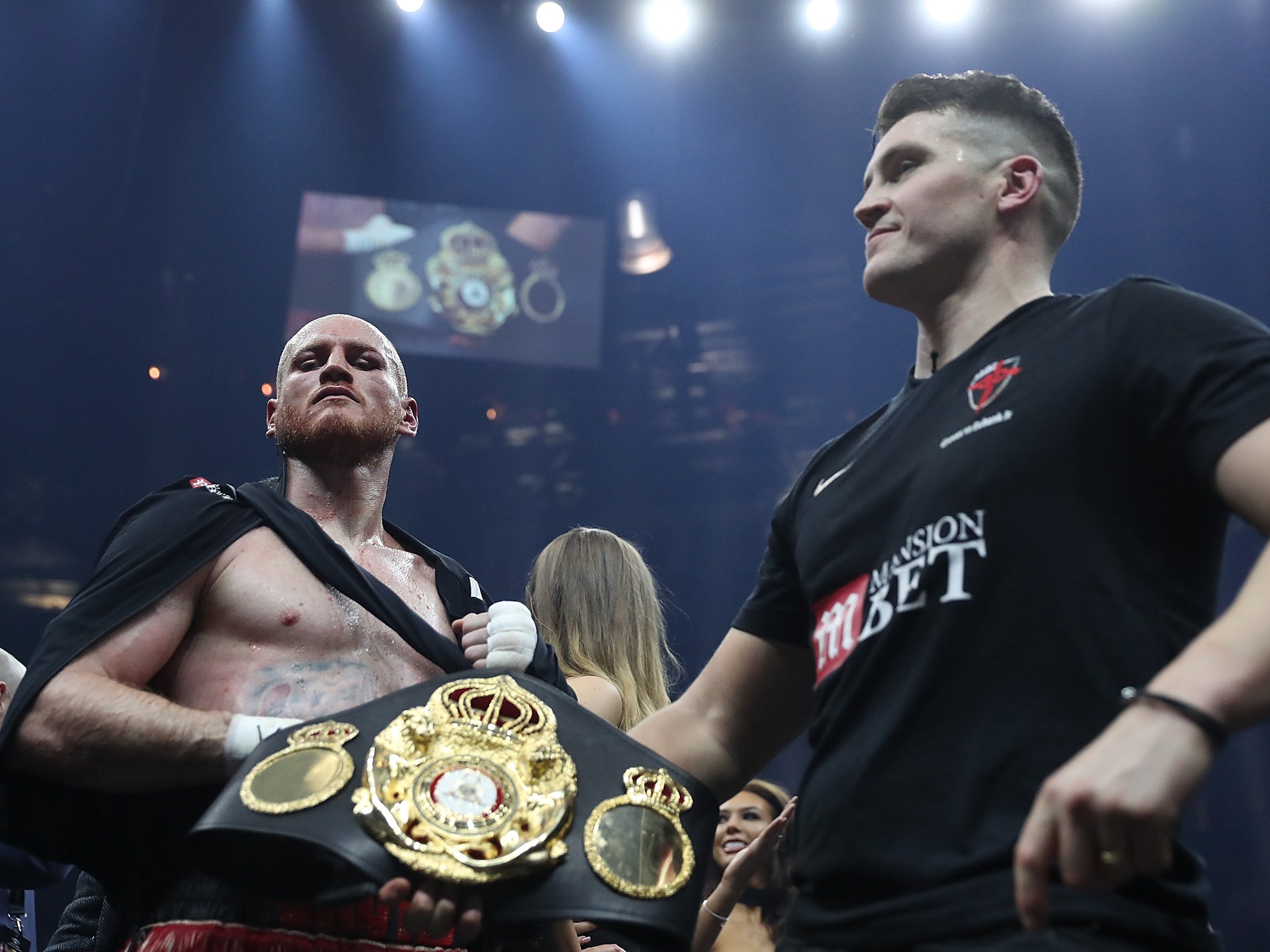 Groves with his world title after outpointing Chris Eubank Jr