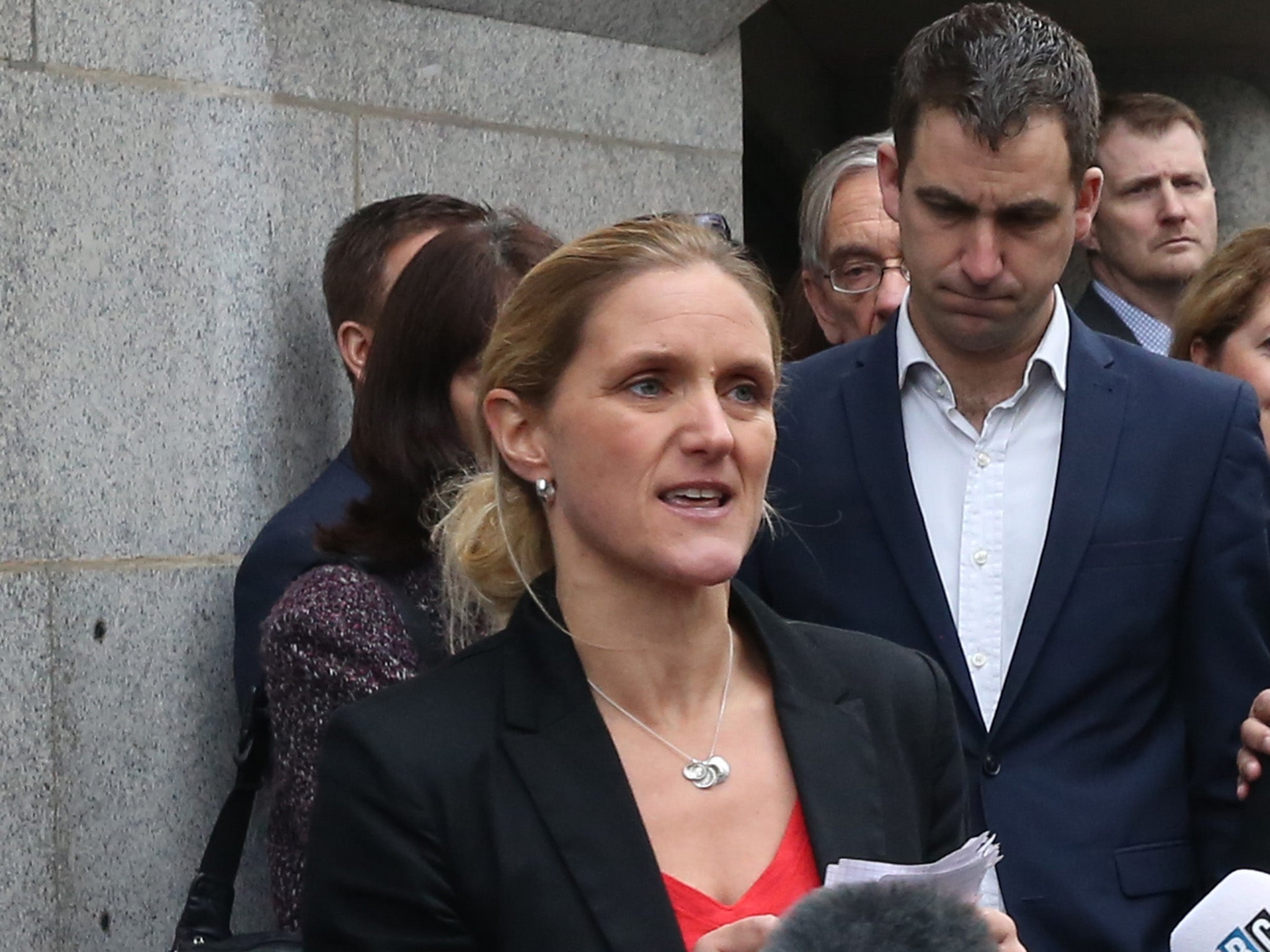 Jo Cox's sister Kim Leadbeater speaking alongside Cox's widower, Brendan, during the trial of the MPs killer in November 2016