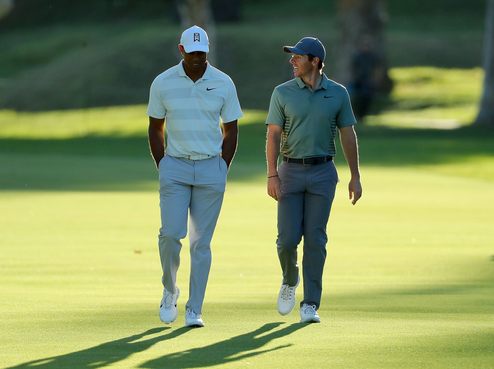 Tiger Woods and Rory McIlroy during the second round