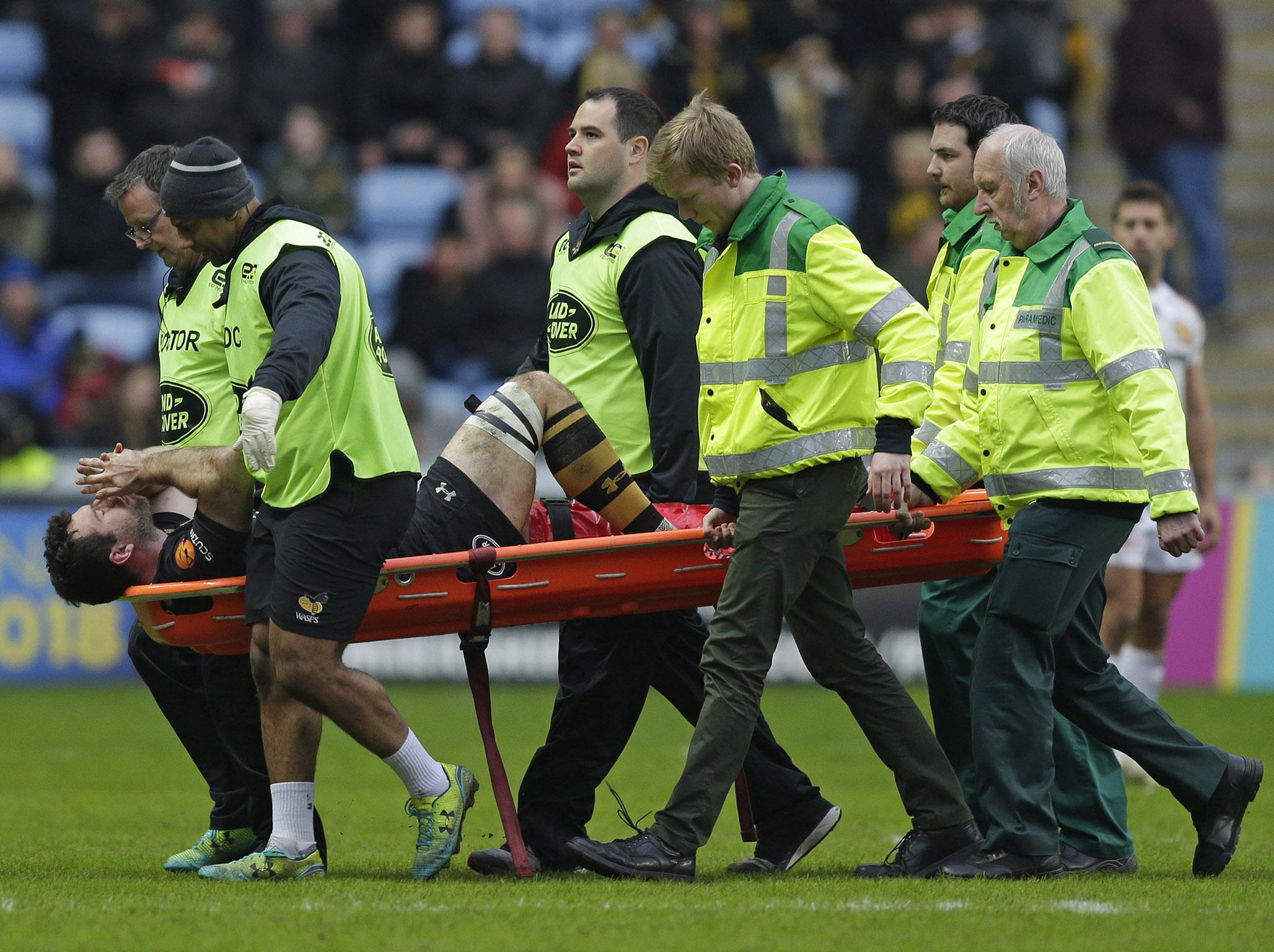 &#13;
Alex Rieder left the field on a stretcher &#13;