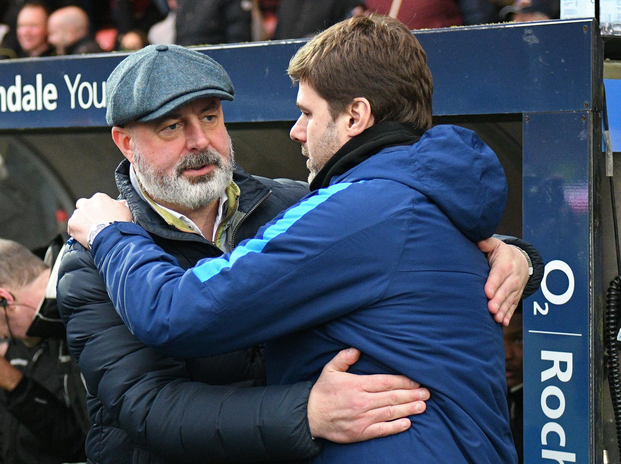 Keith Hill greets Mauricio Pochettino before kick-off