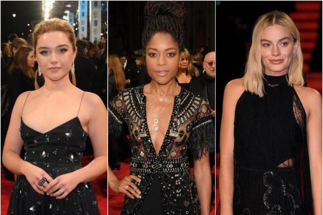 Florence Pugh, Naomie Harris, and Margot Robbie at the BAFTAs 2018