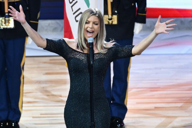 Fergie performs the US national anthem