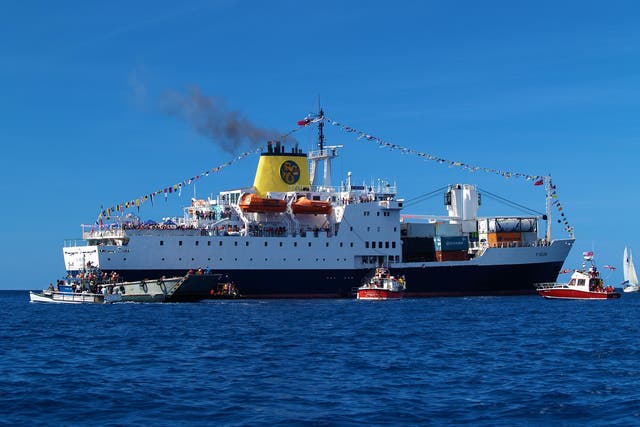 Ship ahoy: the RMS St Helena sails off into the distance
