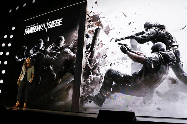 Host Aisha Tyler presents the game "Tom Clancy's Rainbow Six Siege" at the Ubisoft Media Briefing in Los Angeles
