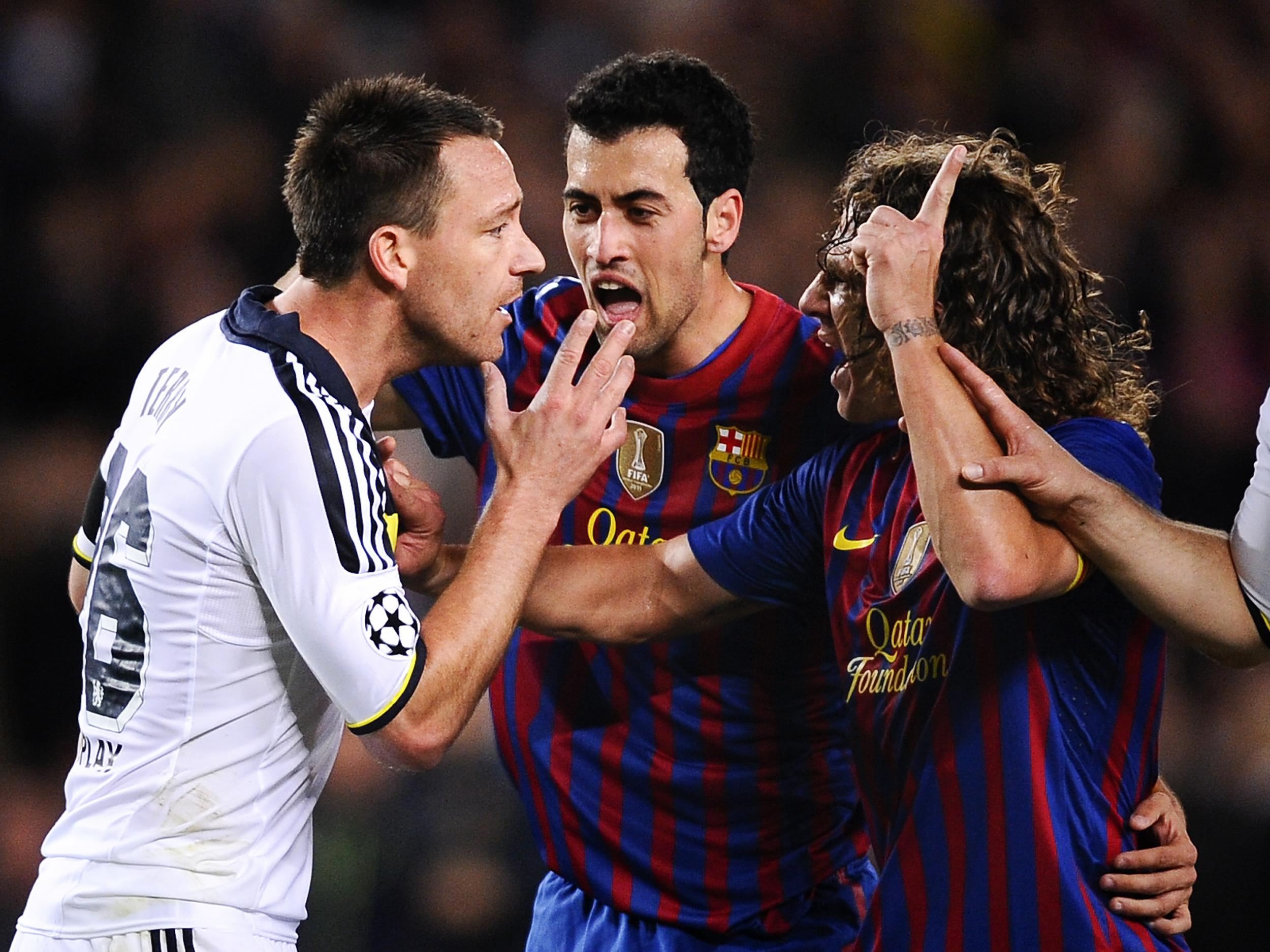 John Terry was sent off in the away leg at the Nou Camp