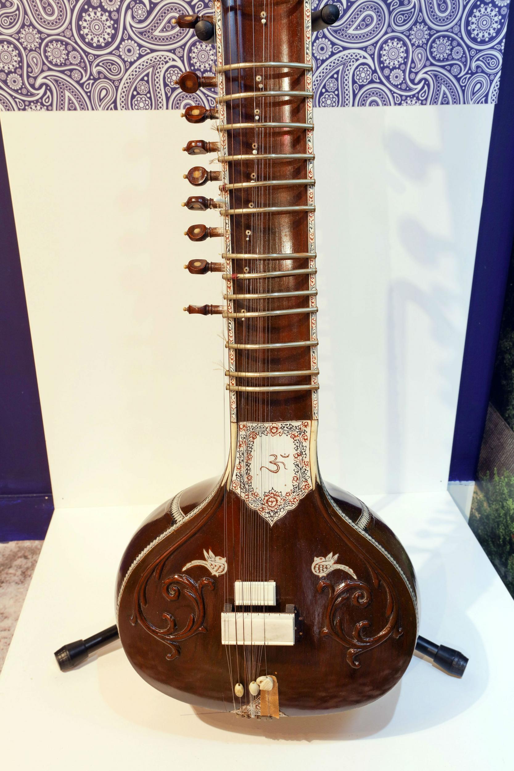 Ravi Shankar’s sitar on display at the Beatles in India show