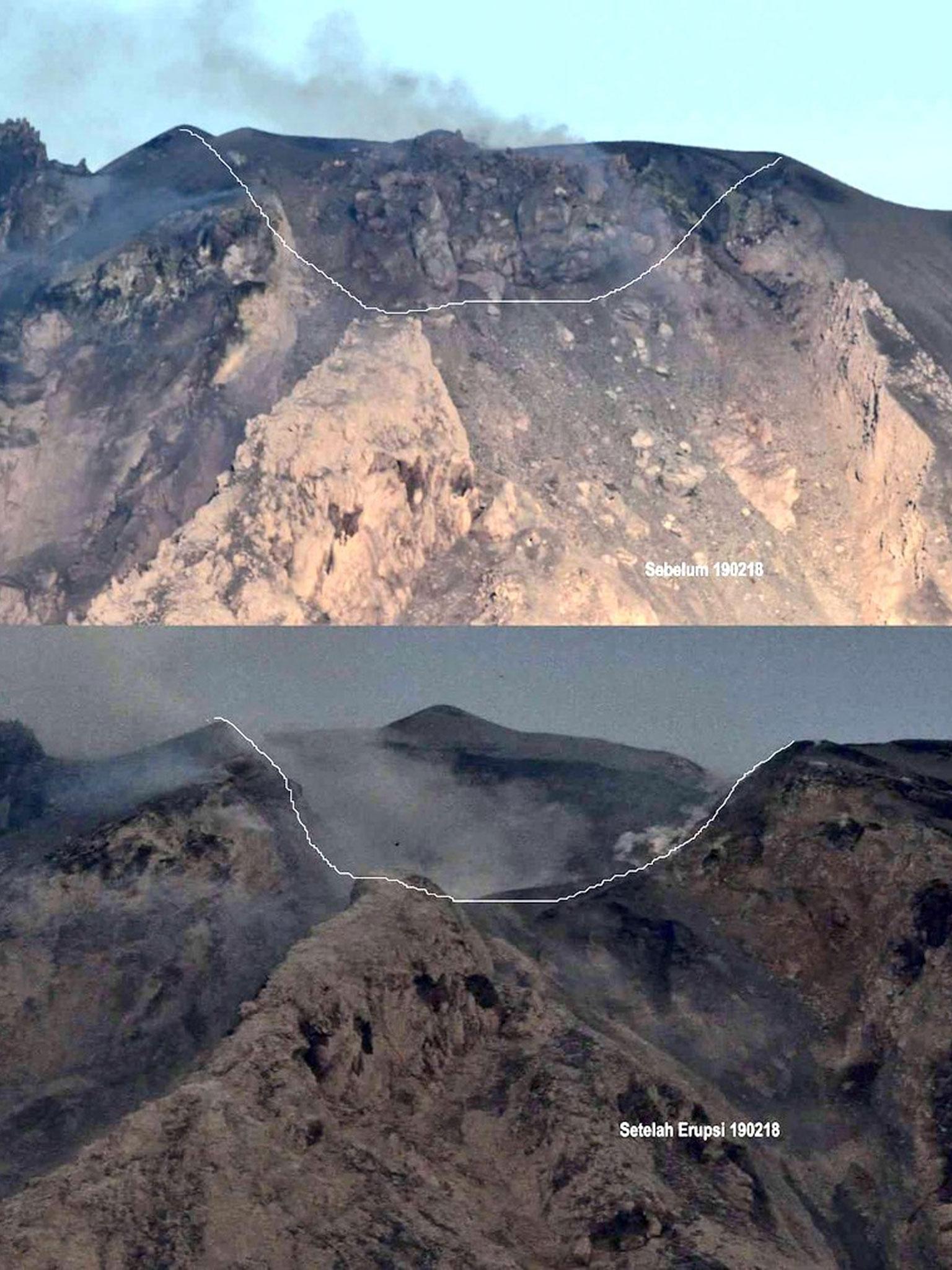 The white lines indicate the piece of mountain that is now missing (AP)