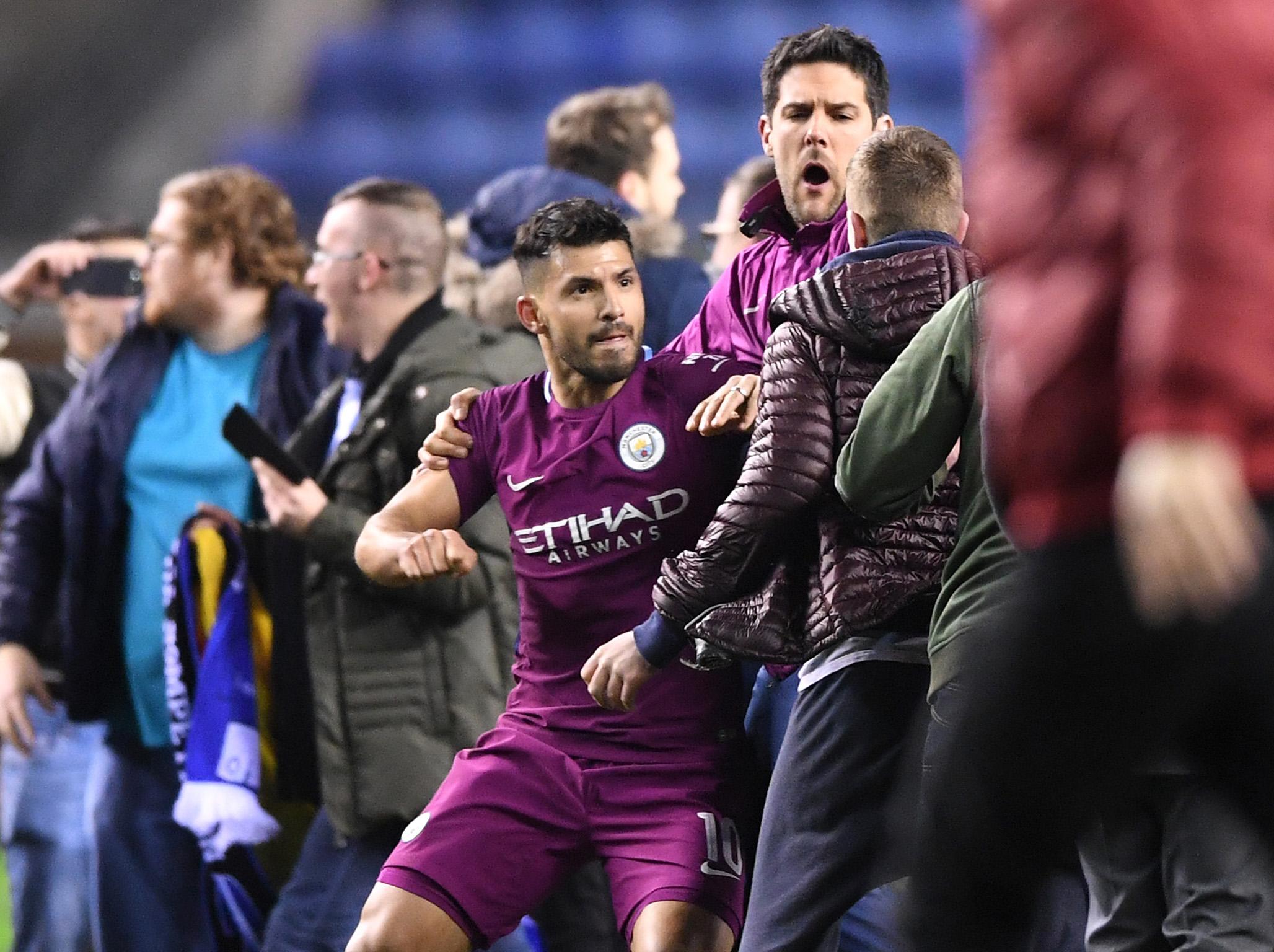Sergio Aguero got in a scuffle with fans after full-time