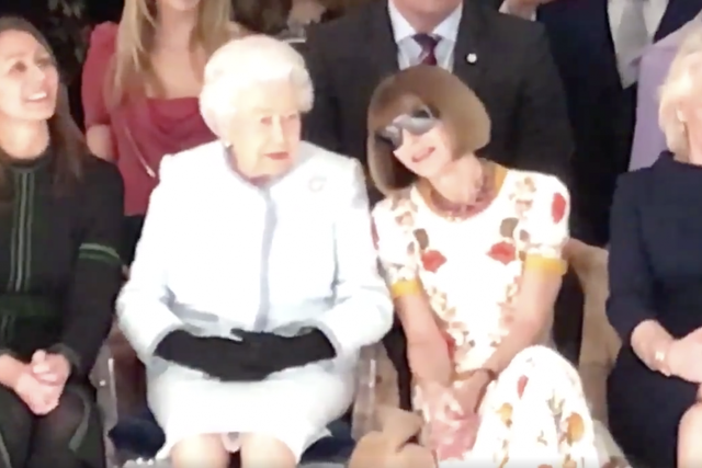 The Queen and Anna Wintour sitting front row at London Fashion Week (Rebecca English)