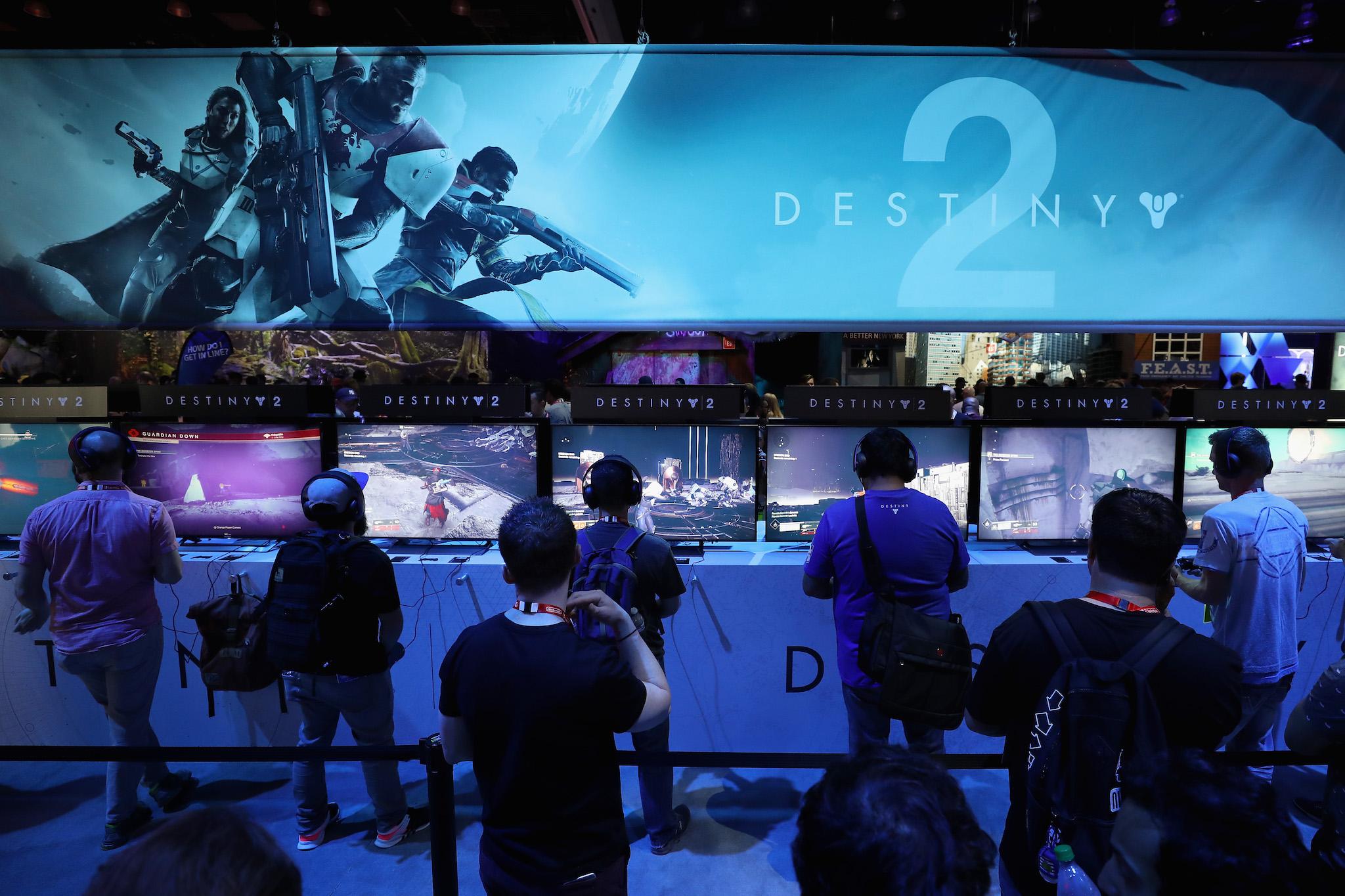 Gamers test 'Destiny 2' at the Sony PlayStation exhibit during the Electronic Entertainment Expo E3 at the Los Angeles Convention Center on June 13, 2017