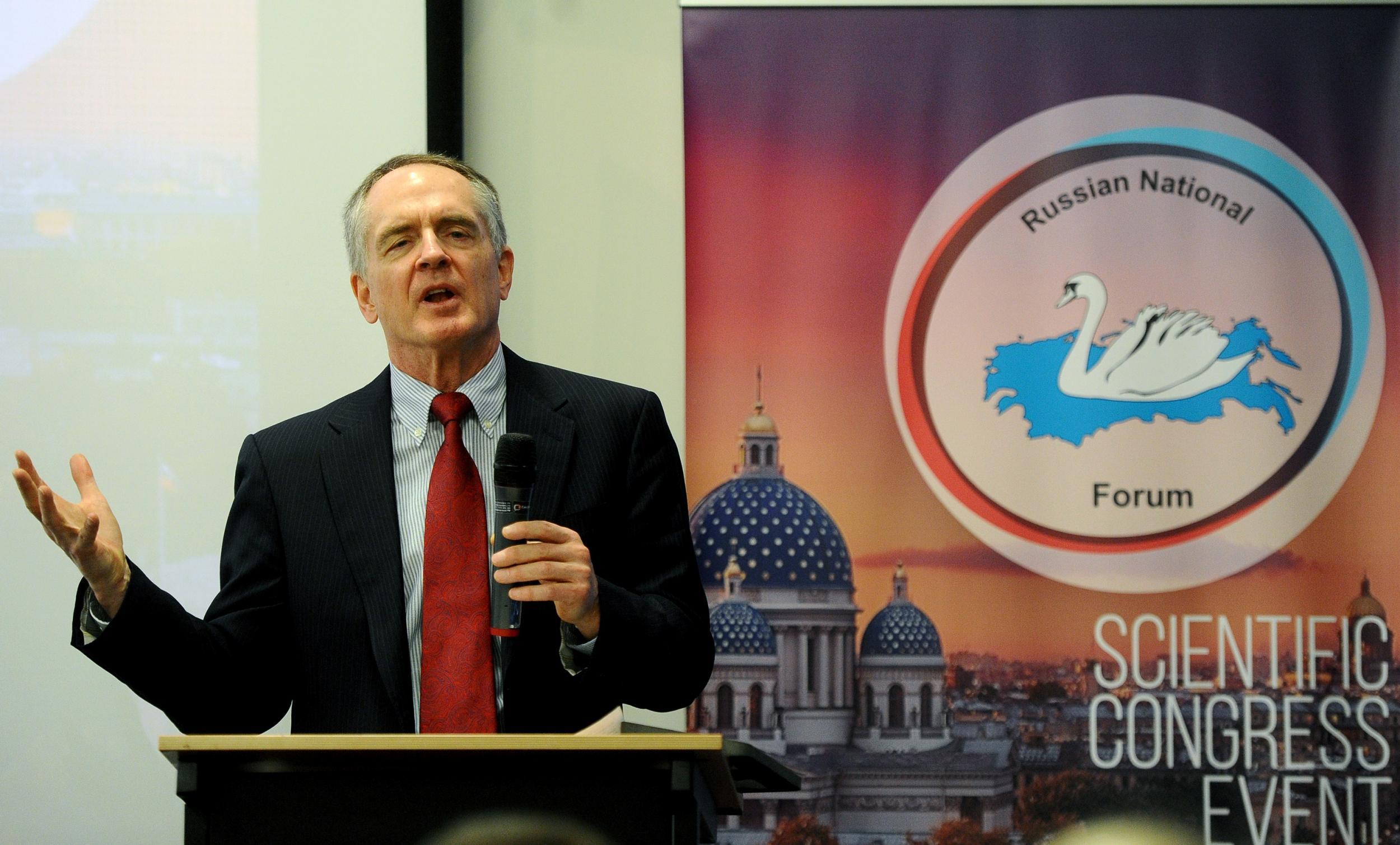 US writer Jared Taylor speaks during the International Russian Conservative Forum in Saint-Petersburg