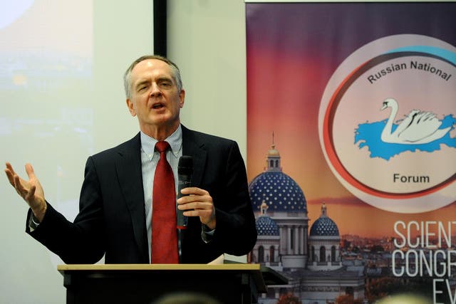 US writer Jared Taylor speaks during the International Russian Conservative Forum in Saint-Petersburg