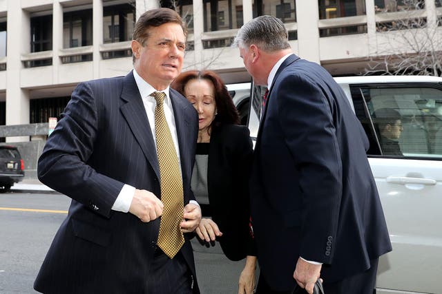 Mr Manafort and his wife arrive at a courthouse in Washington DC in January