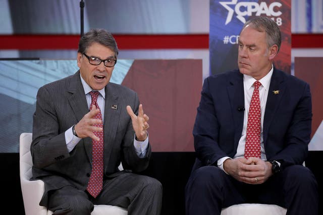 Energy Secretary Rick Perry and Interior Secretary Ryan Zinke address the Conservative Political Action Conference at the Gaylord National Resort and Convention Center