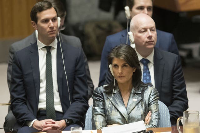 American Ambassador to the United Nations Nikki Haley listens during a Security Council meeting