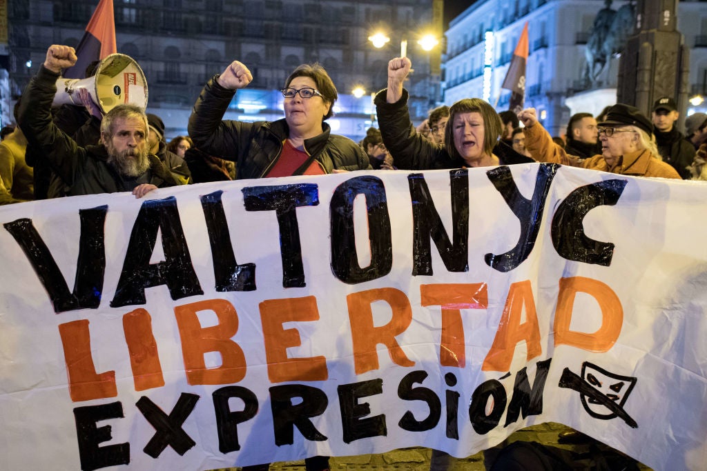Protesters in Madrid demand freedom of expression after rap artist Valtonyc was jailed