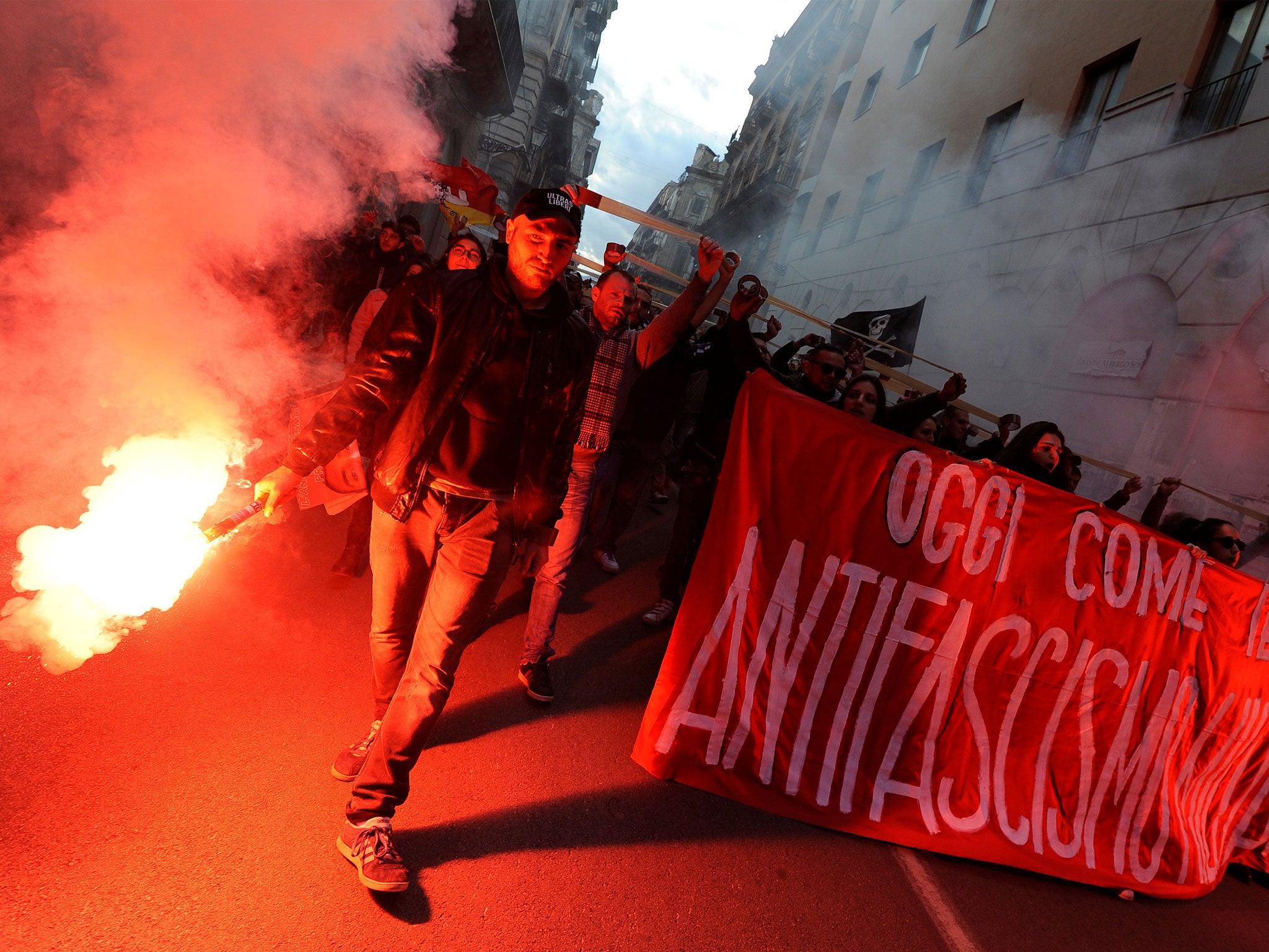 A rally against fascism in Palermo, Sicily, attracted hundreds of protesters