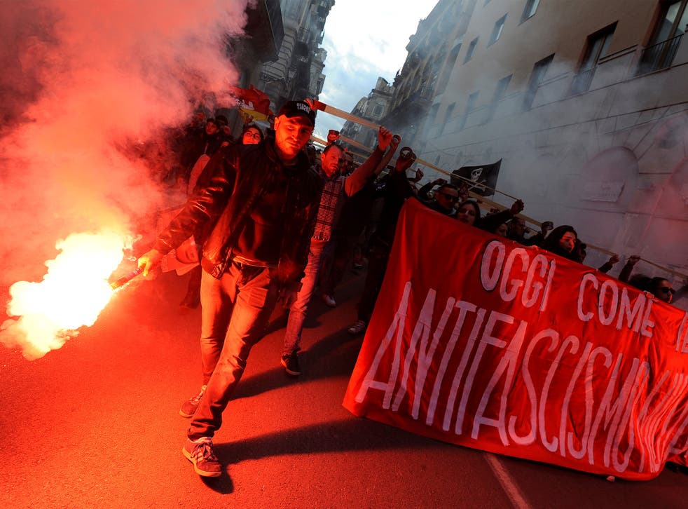 A rally against fascism in Palermo, Sicily, attracted hundreds of protesters