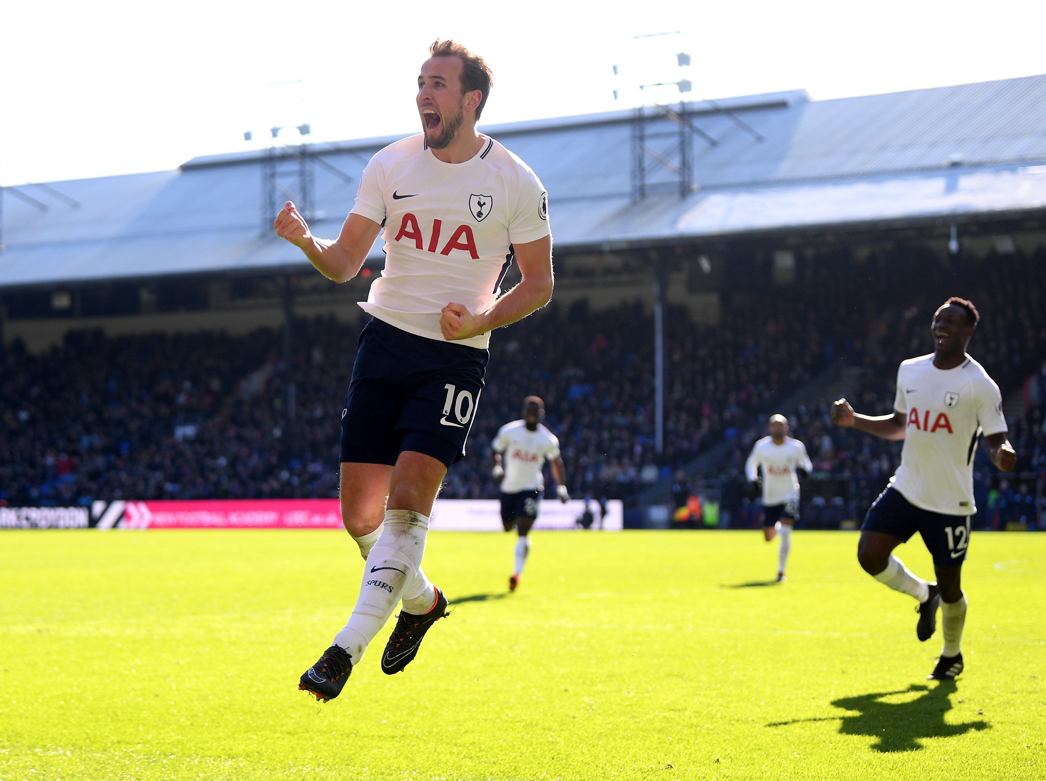 Harry Kane celebrates his winning goal against Crystal Palace at the weekend