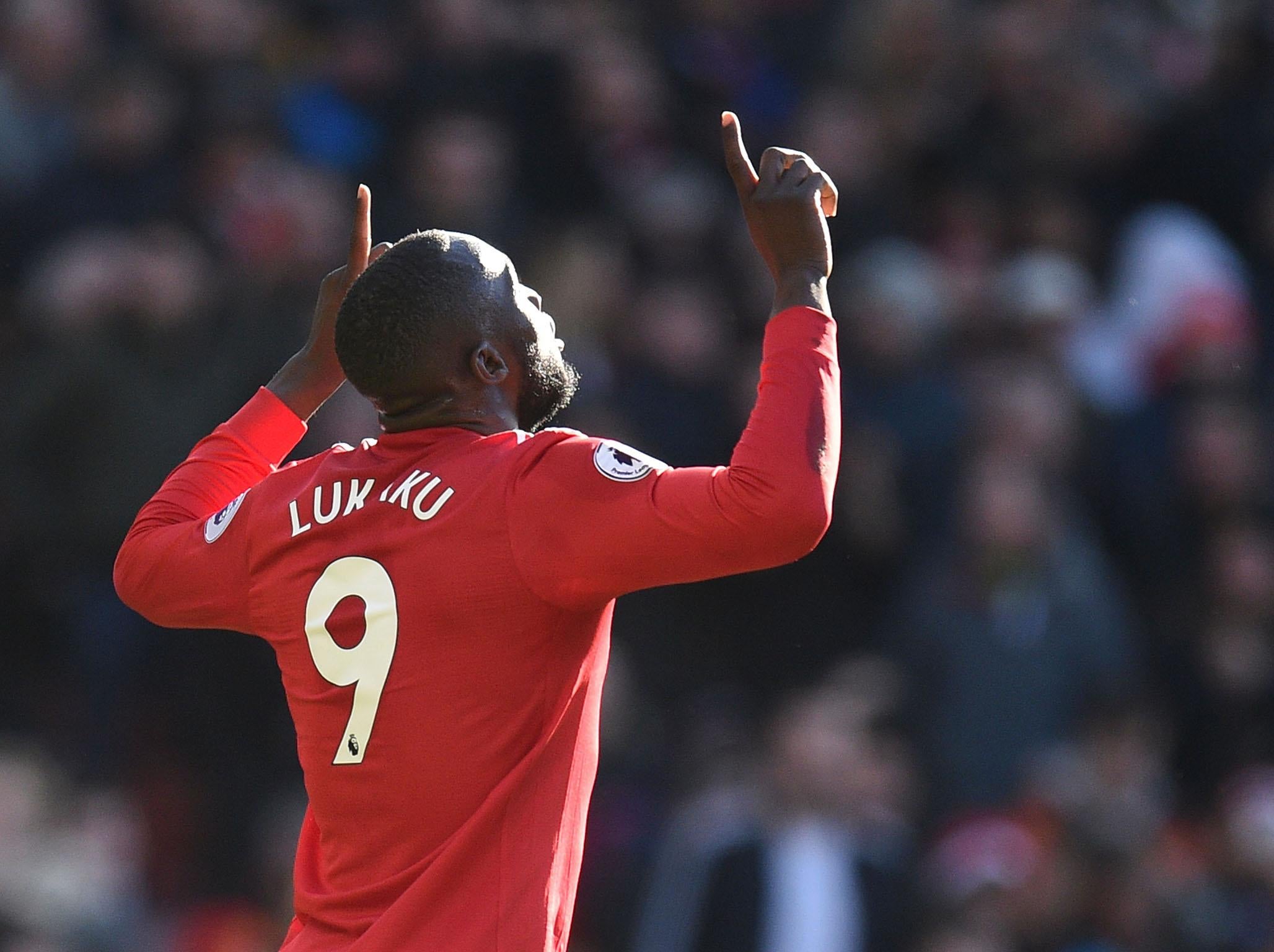 &#13;
Romelu Lukaku celebrates his first goal against Chelsea (AFP/Getty Images)&#13;