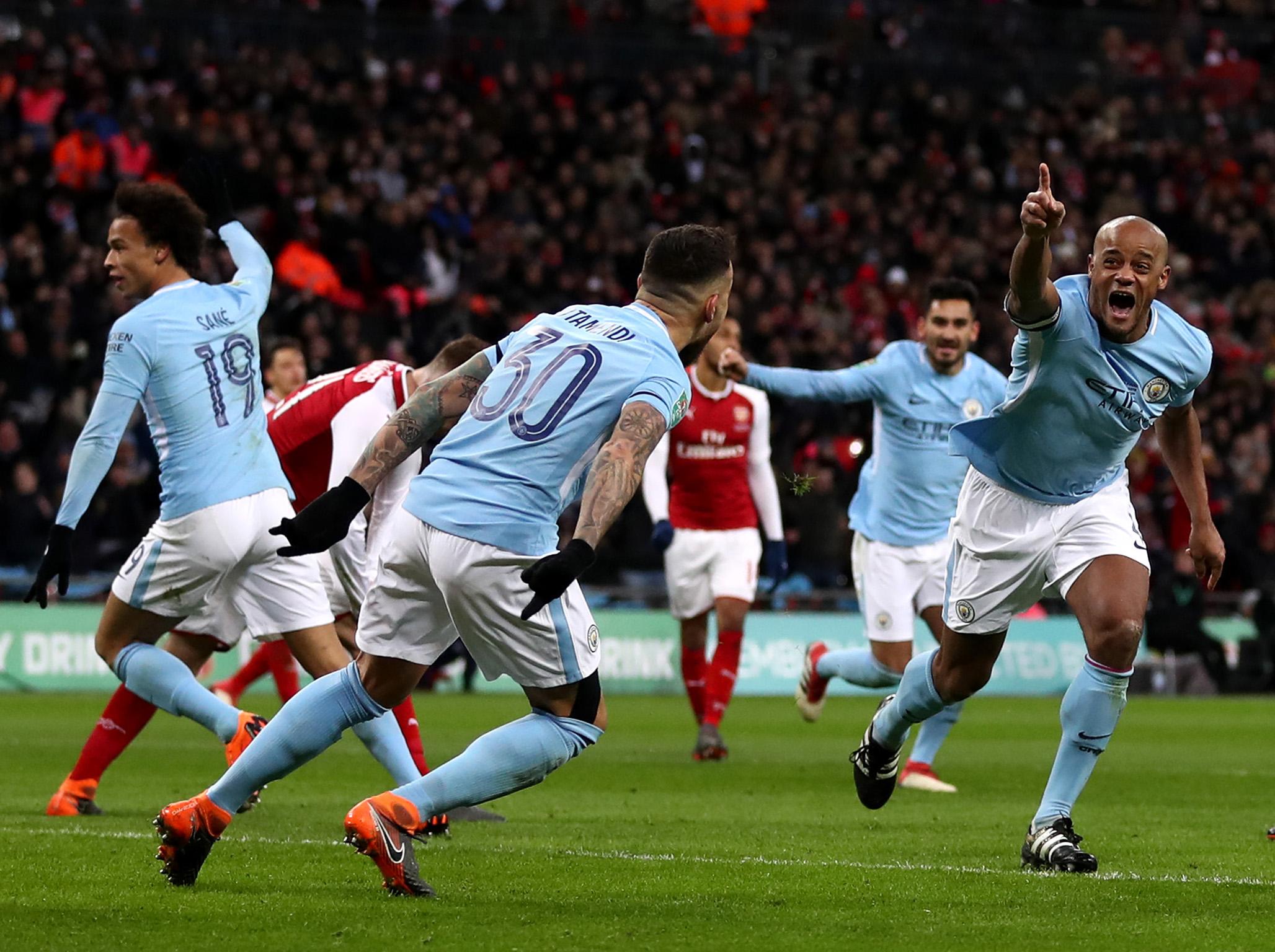 Vincent Kompany celebrates City’s second goal