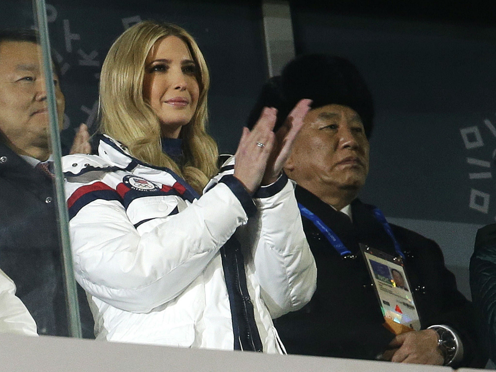 President Donald Trump's daughter, Ivanka, attends the closing ceremony of the 2018 Winter Olympics in Pyeongchang. On the right is Kim Yong Chol, vice chairman of North Korea's ruling Workers' Party Central Committee