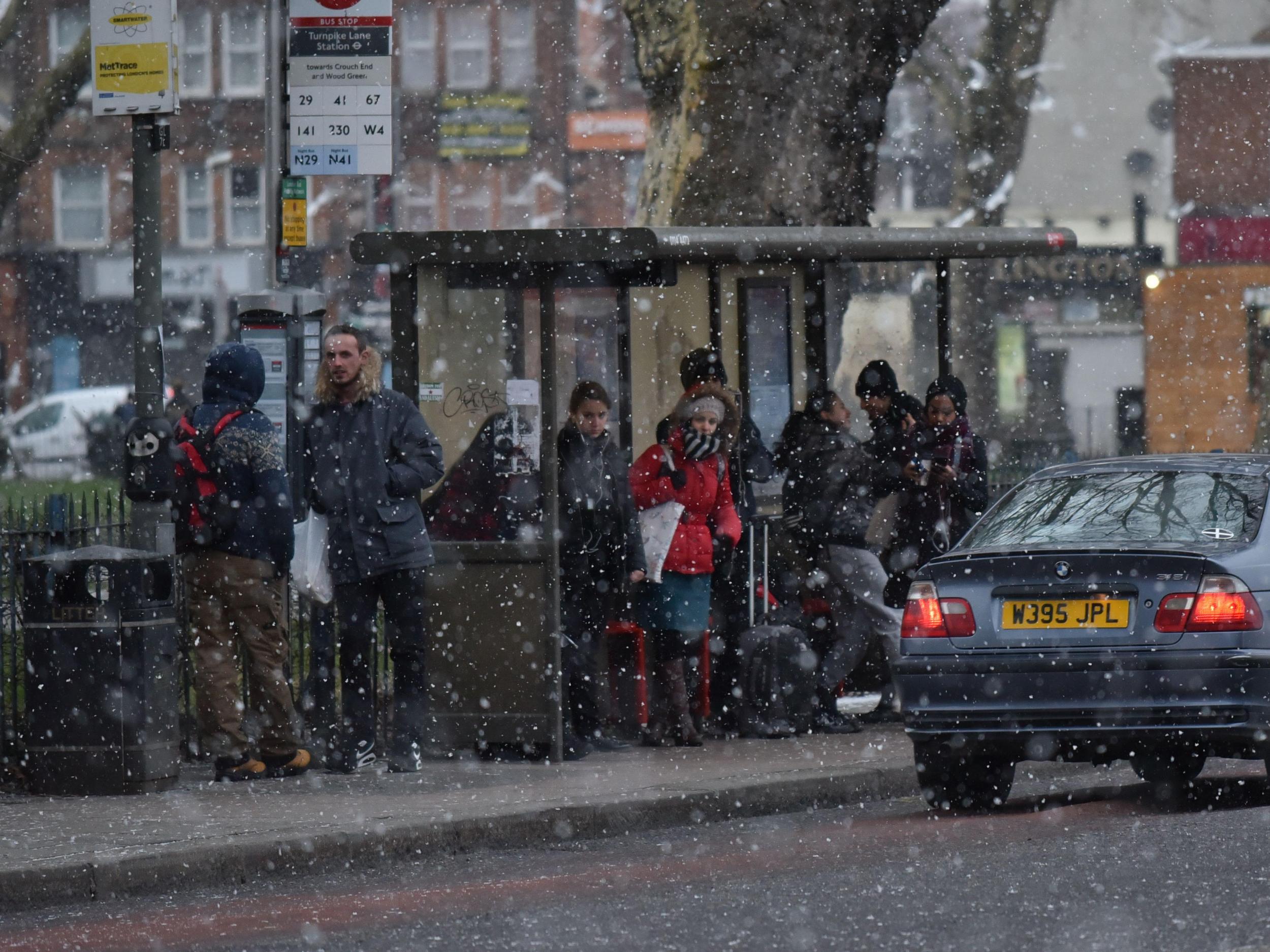 Snow falls in north London