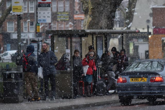 Snow falls in north London
