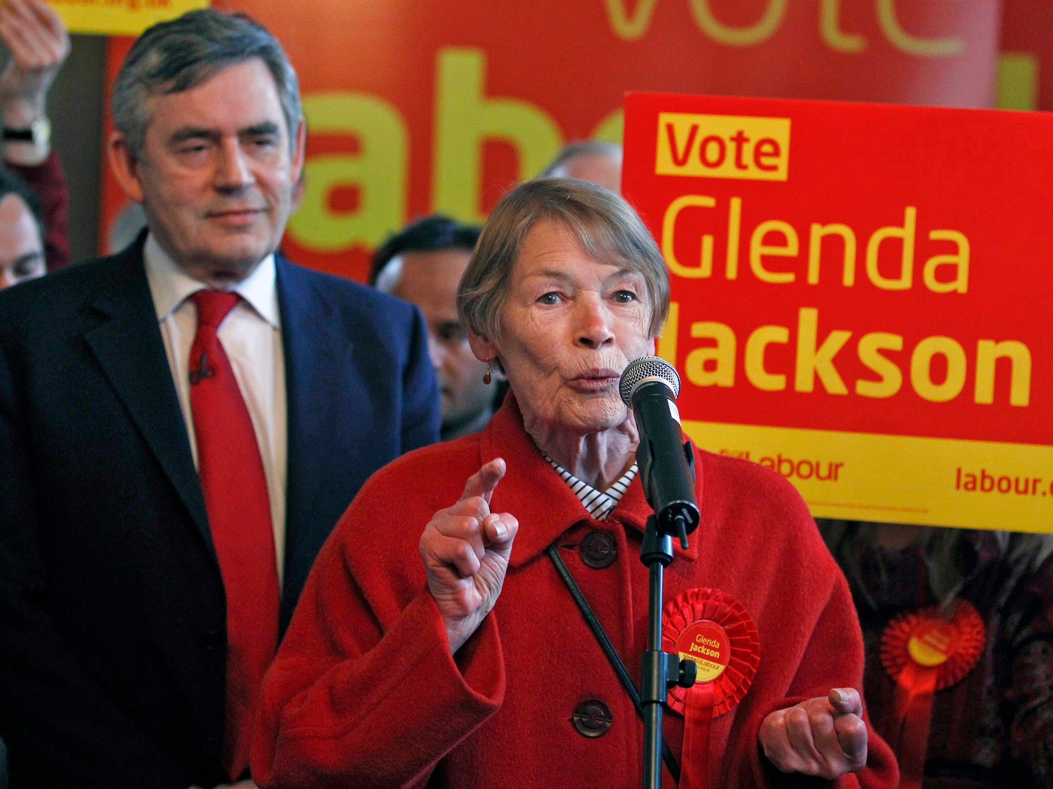 Jackson with then-Prime Minister Gordon Brown at a Labour Party meeting in Kilburn, north London, in 2010