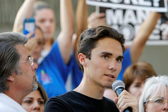 David Hogg speaks at a rally calling for more gun control, in Fort Lauderdale, Florida